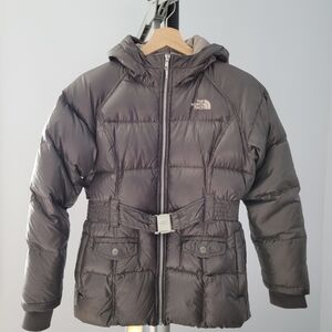 The North Face 550 Down Hooded Midi Girls Jacket Gray Size XL/14-16